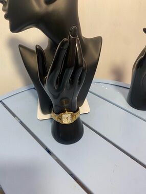 Anne Klein Women’s Gold Tone Bracelet Watch Rectangular Dial Quartz Date Dress